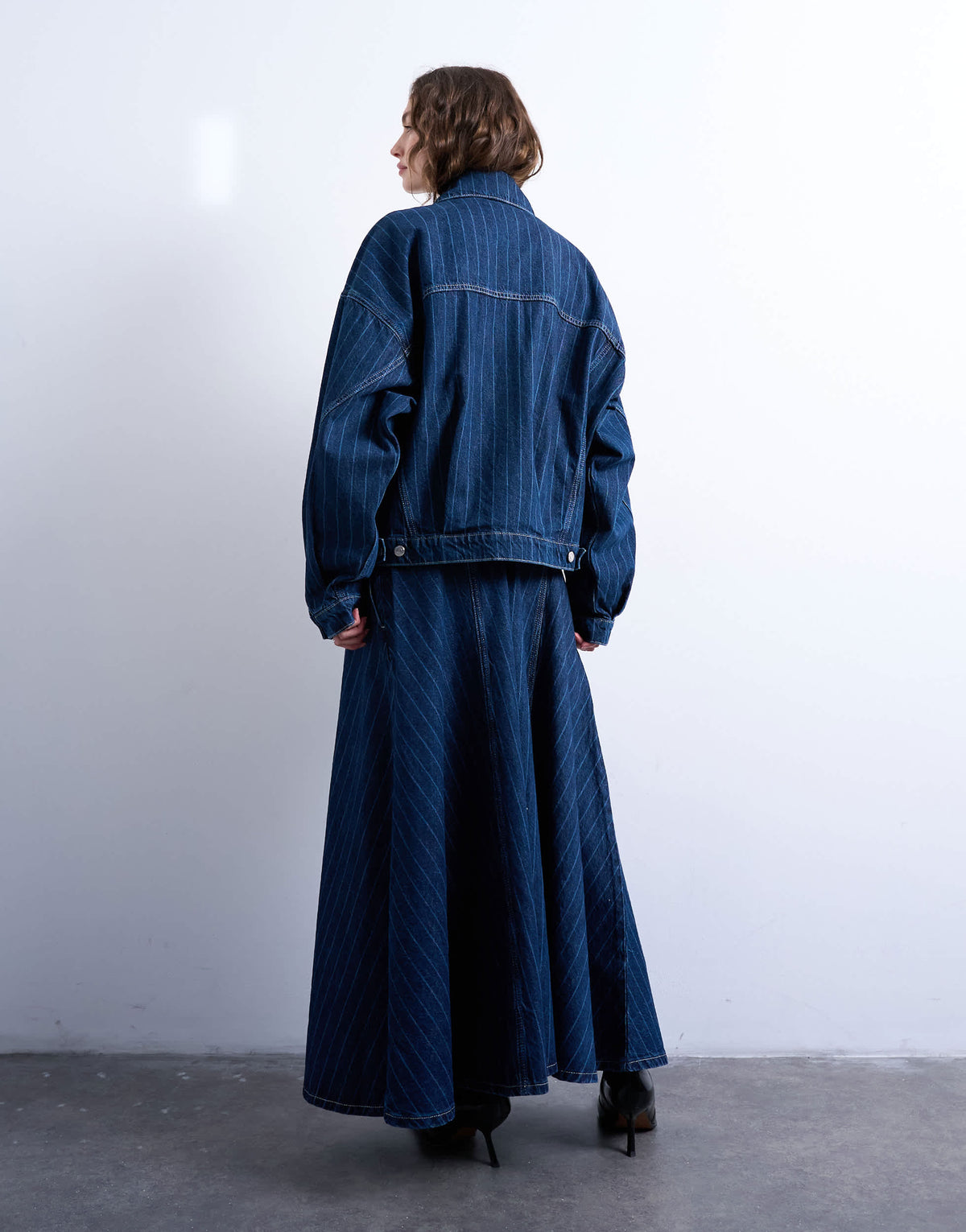 Topshop denim balloon sleeve jacket in indigo stripe