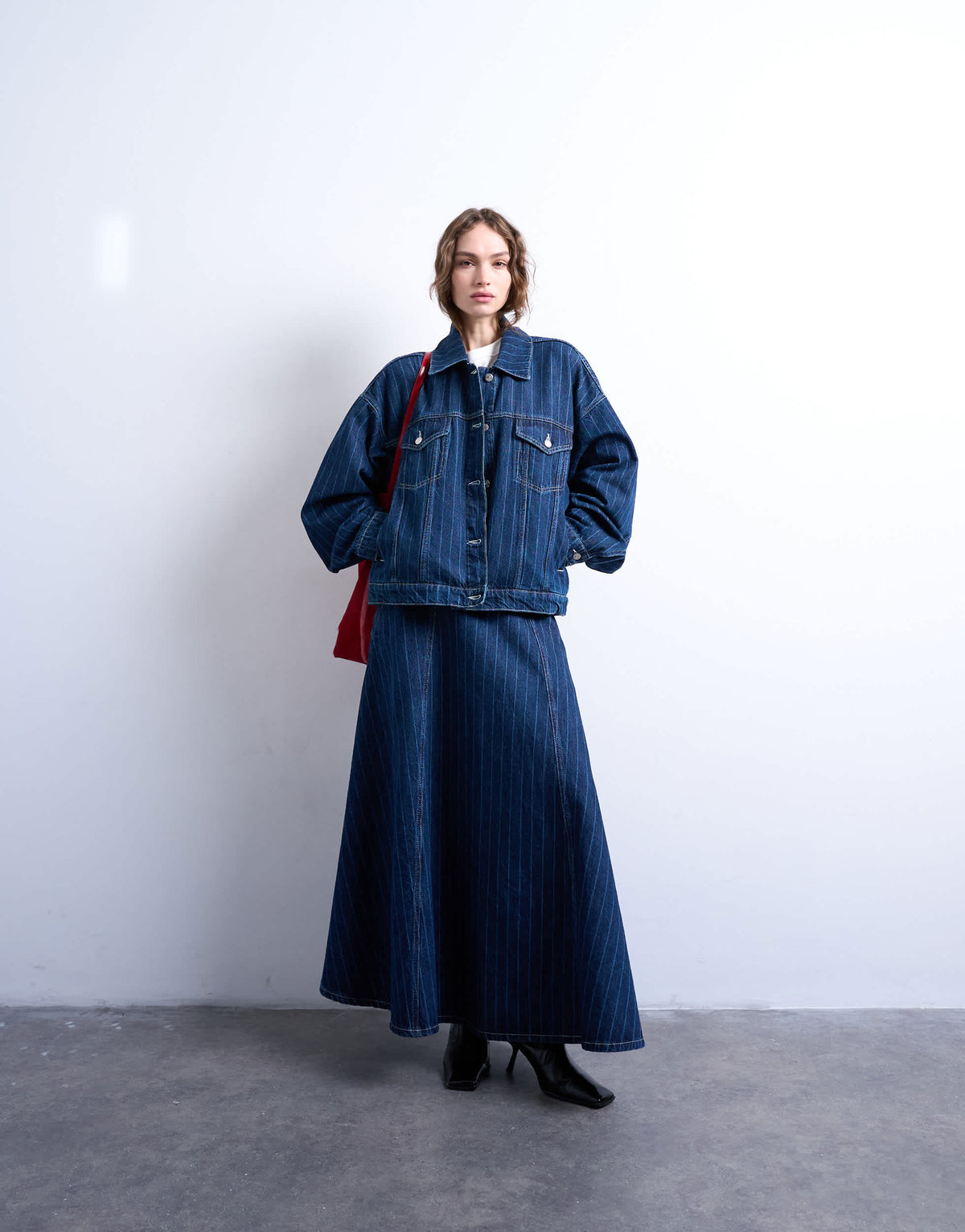 Topshop denim balloon sleeve jacket in indigo stripe
