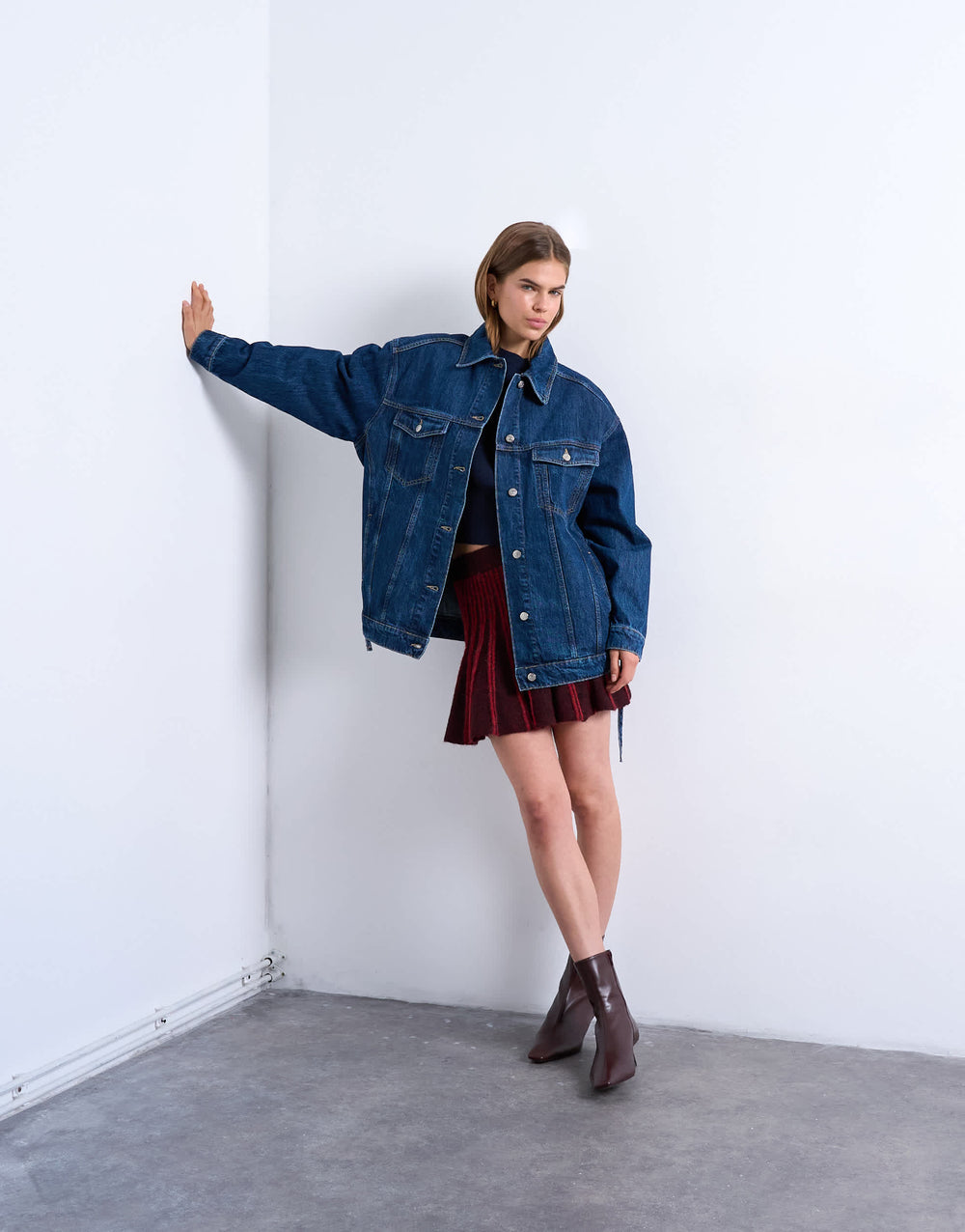 Topshop denim oversized dad jacket with belt tie in indigo