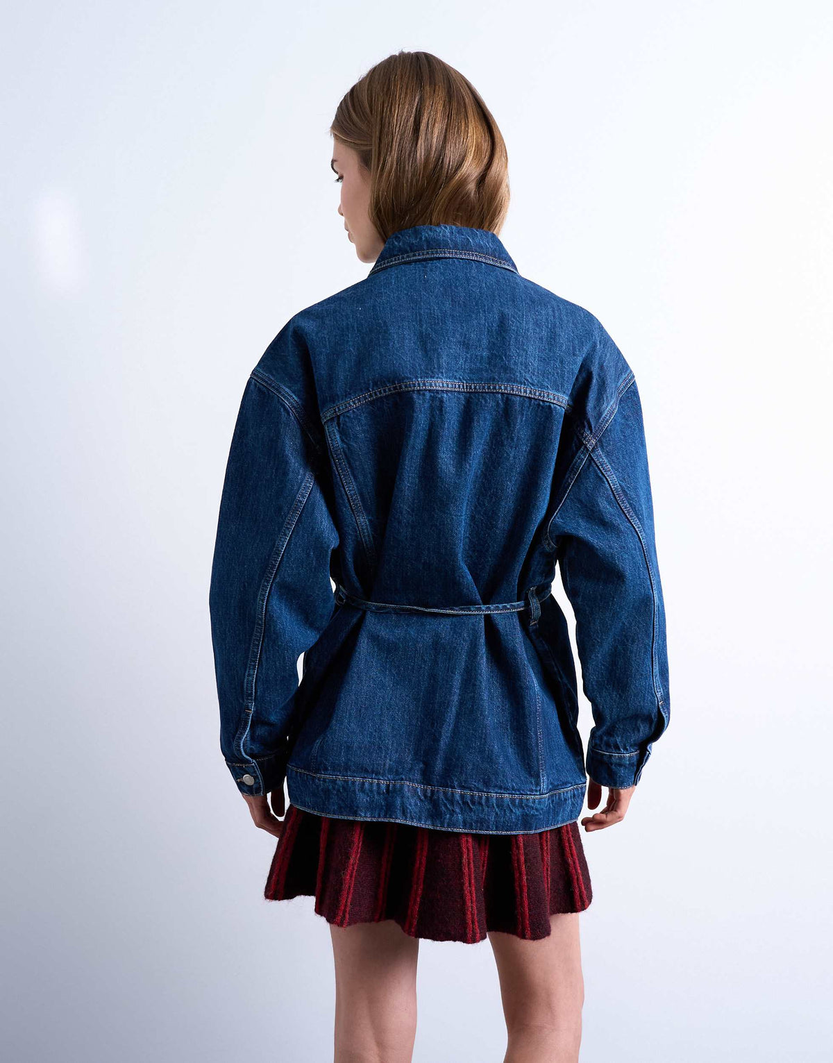 Topshop denim oversized dad jacket with belt tie in indigo