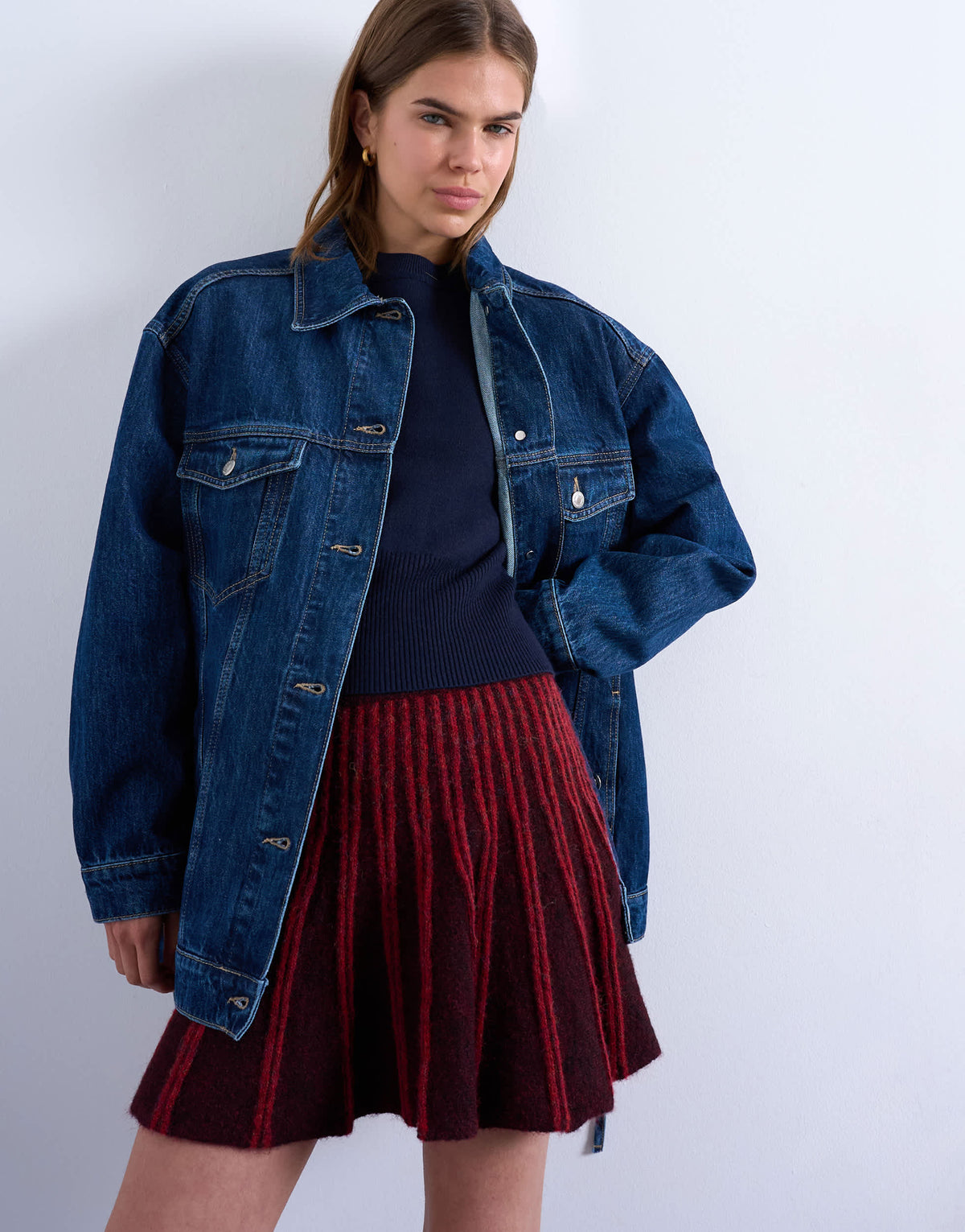 Topshop denim oversized dad jacket with belt tie in indigo