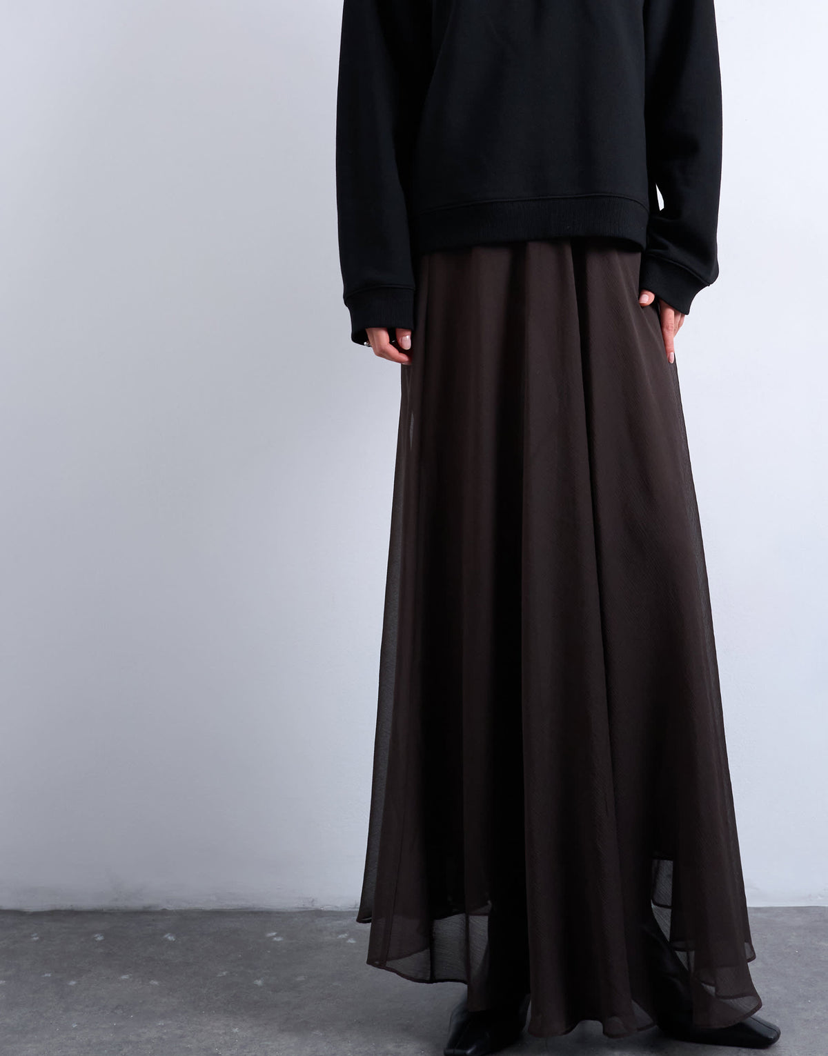 Topshop sheer full circle maxi skirt in chocolate