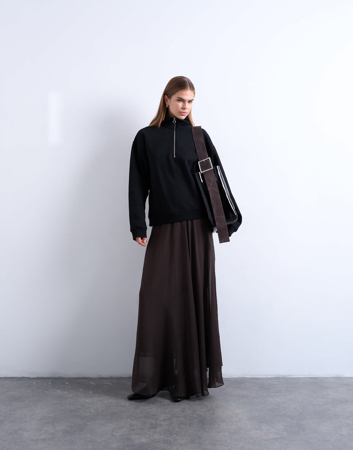 Topshop sheer full circle maxi skirt in chocolate