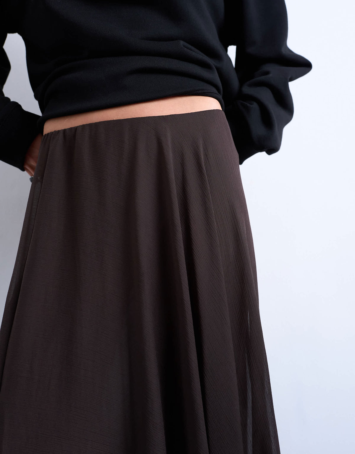 Topshop sheer full circle maxi skirt in chocolate