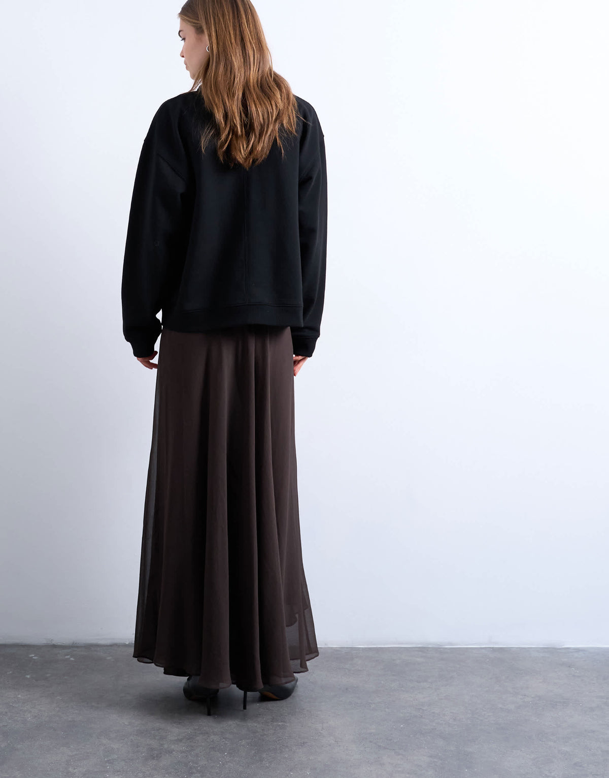 Topshop sheer full circle maxi skirt in chocolate