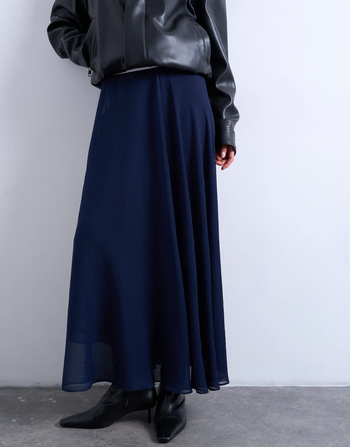 Topshop sheer full circle chiffon maxi skirt in navy