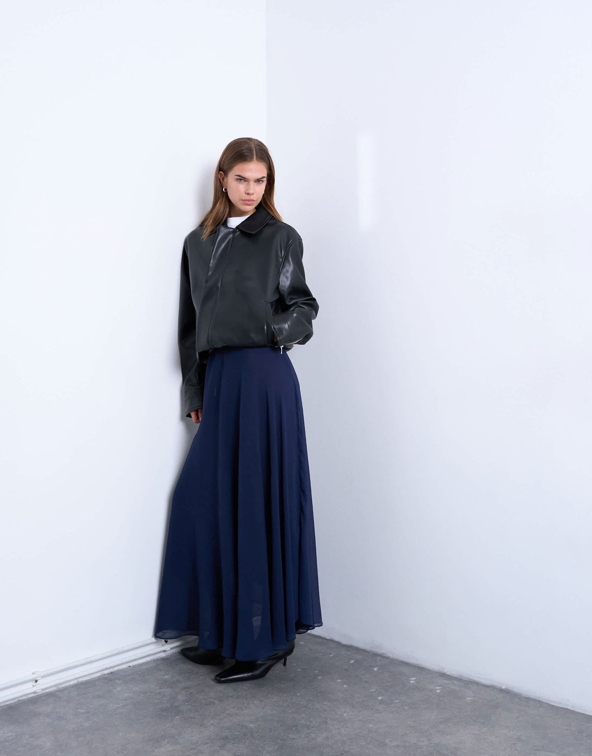 Topshop sheer full circle chiffon maxi skirt in navy