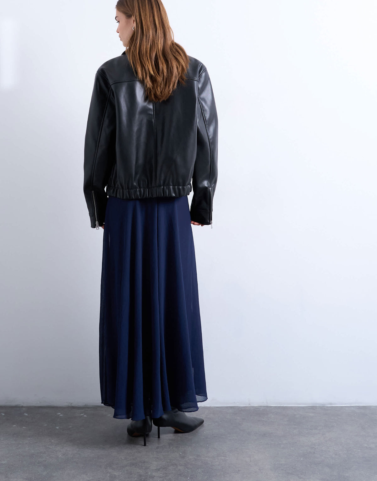 Topshop sheer full circle chiffon maxi skirt in navy