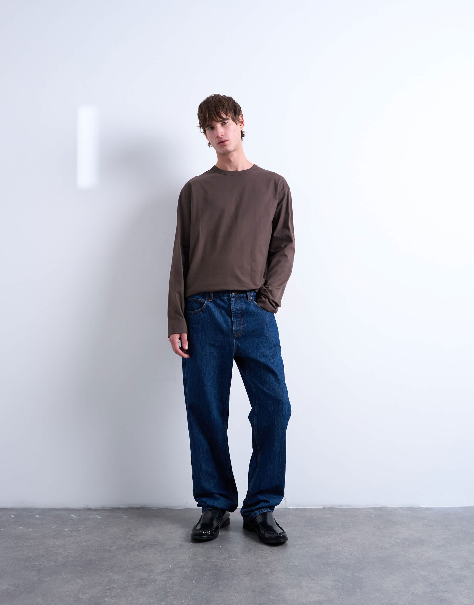 T-shirt Topman coupe ample oversize à manches longues marron