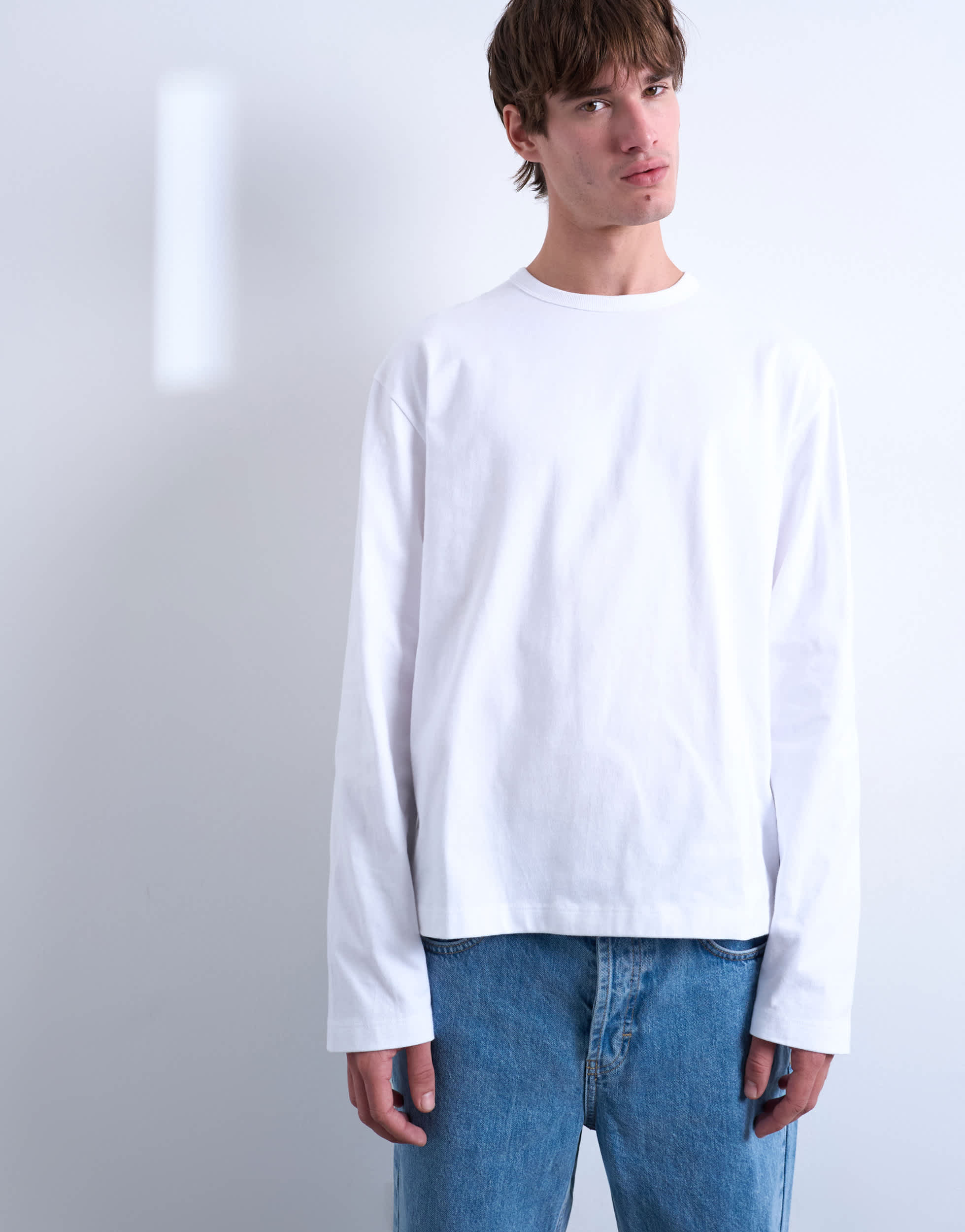 T-shirt à manches longues coupe courte Topman en blanc