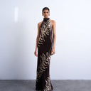 Topshop tie neck halter maxi dress in zebra print