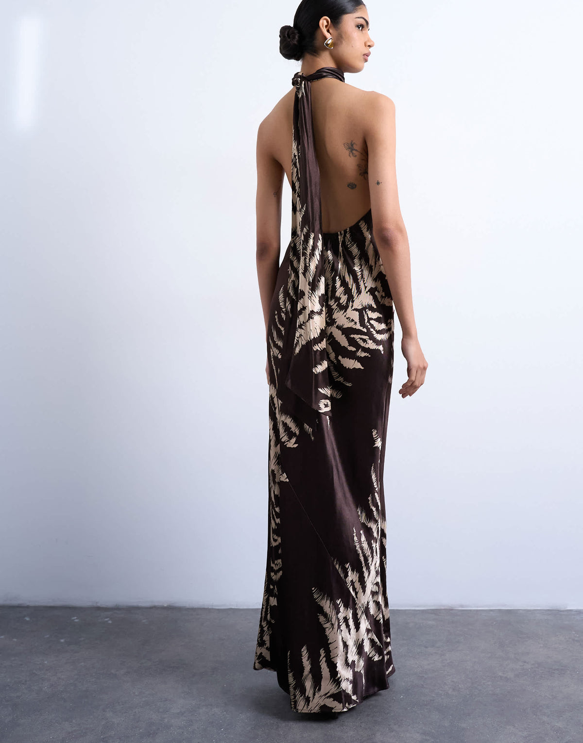 Topshop tie neck halter maxi dress in zebra print
