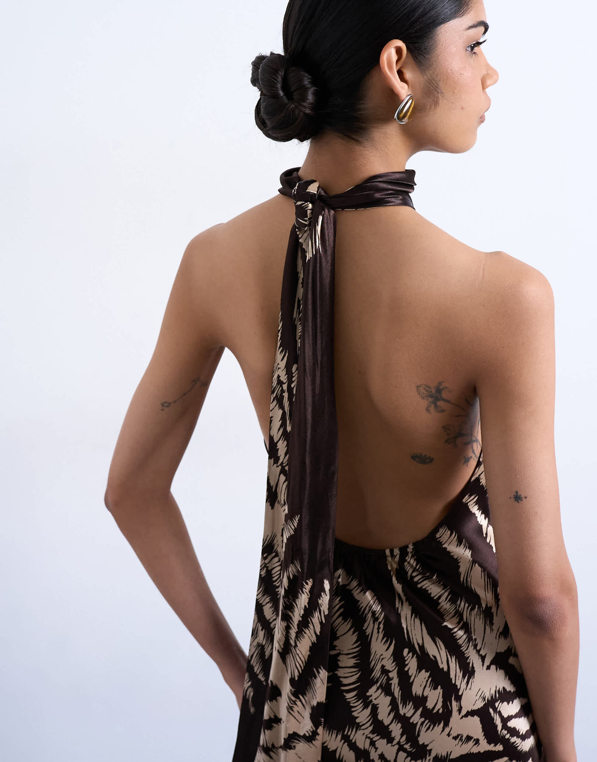 Topshop tie neck halter maxi dress in zebra print