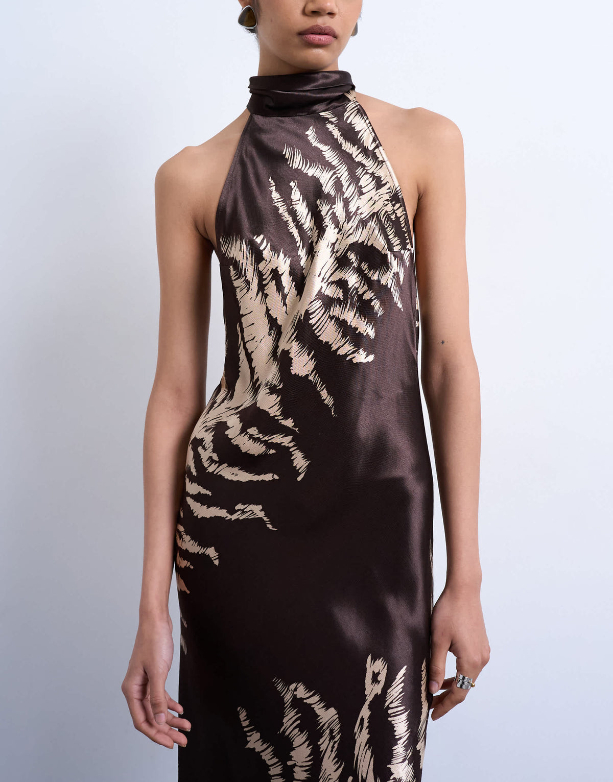Topshop tie neck halter maxi dress in zebra print
