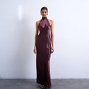 Topshop tie neck halter maxi dress in port royal