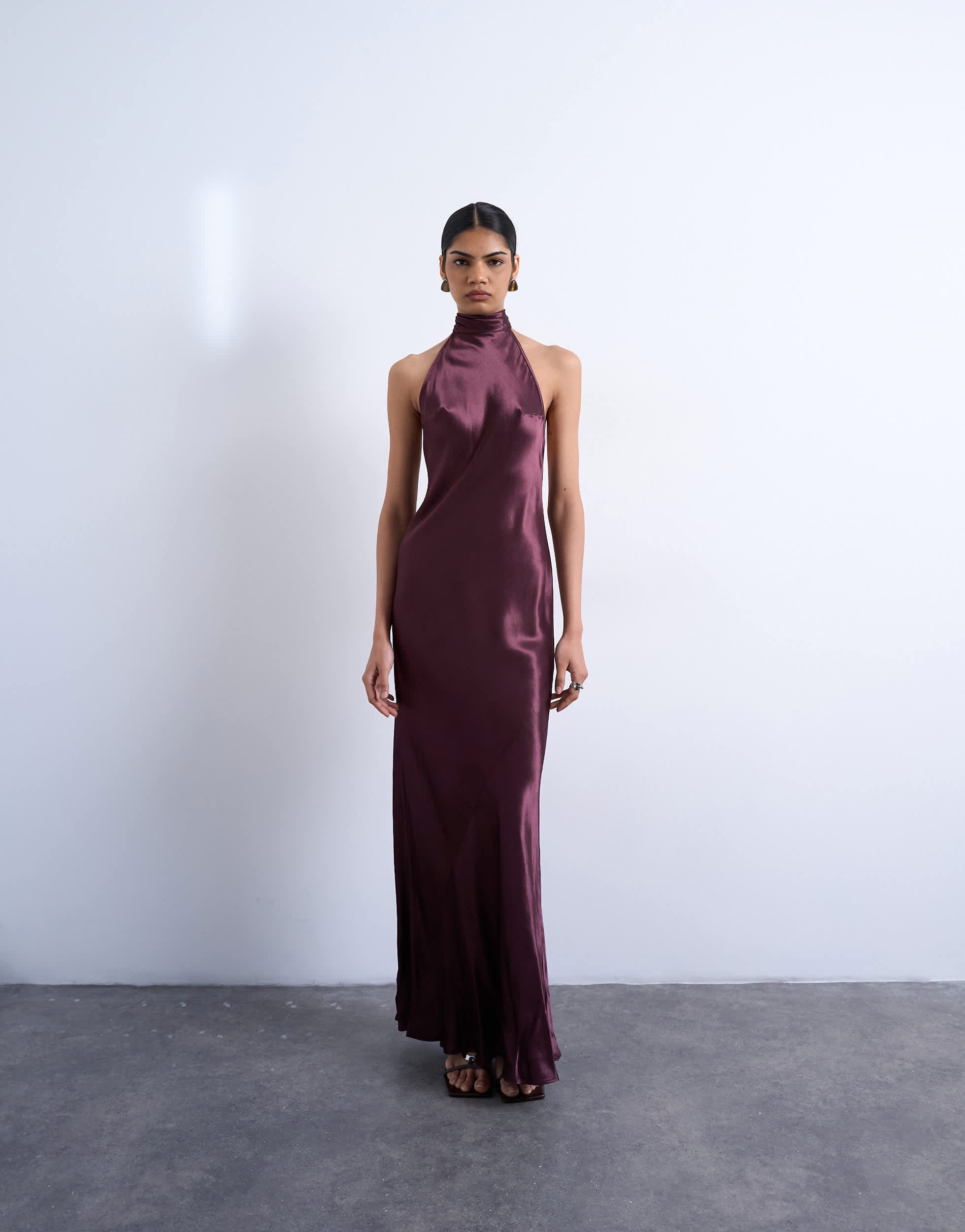 Topshop tie neck halter maxi dress in port royal
