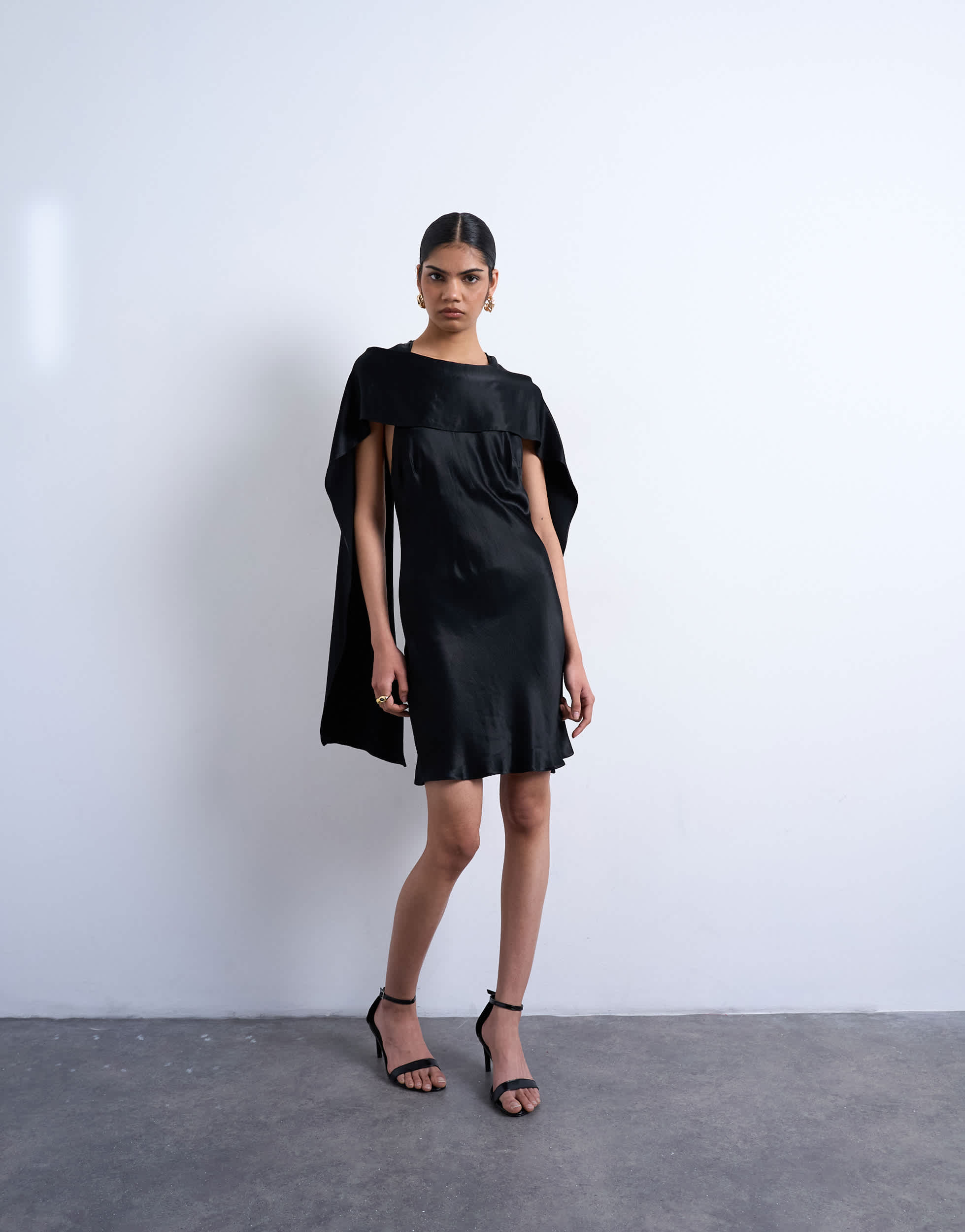 Topshop satin scarf neck mini dress in black