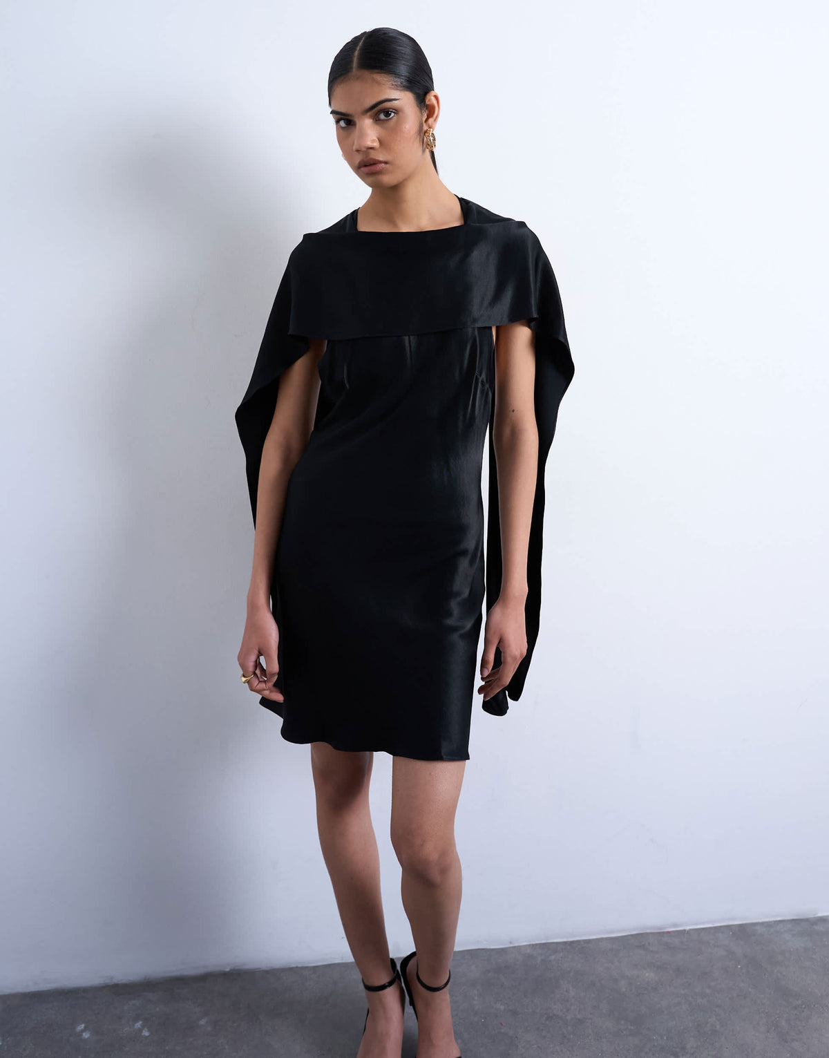 Topshop satin scarf neck mini dress in black