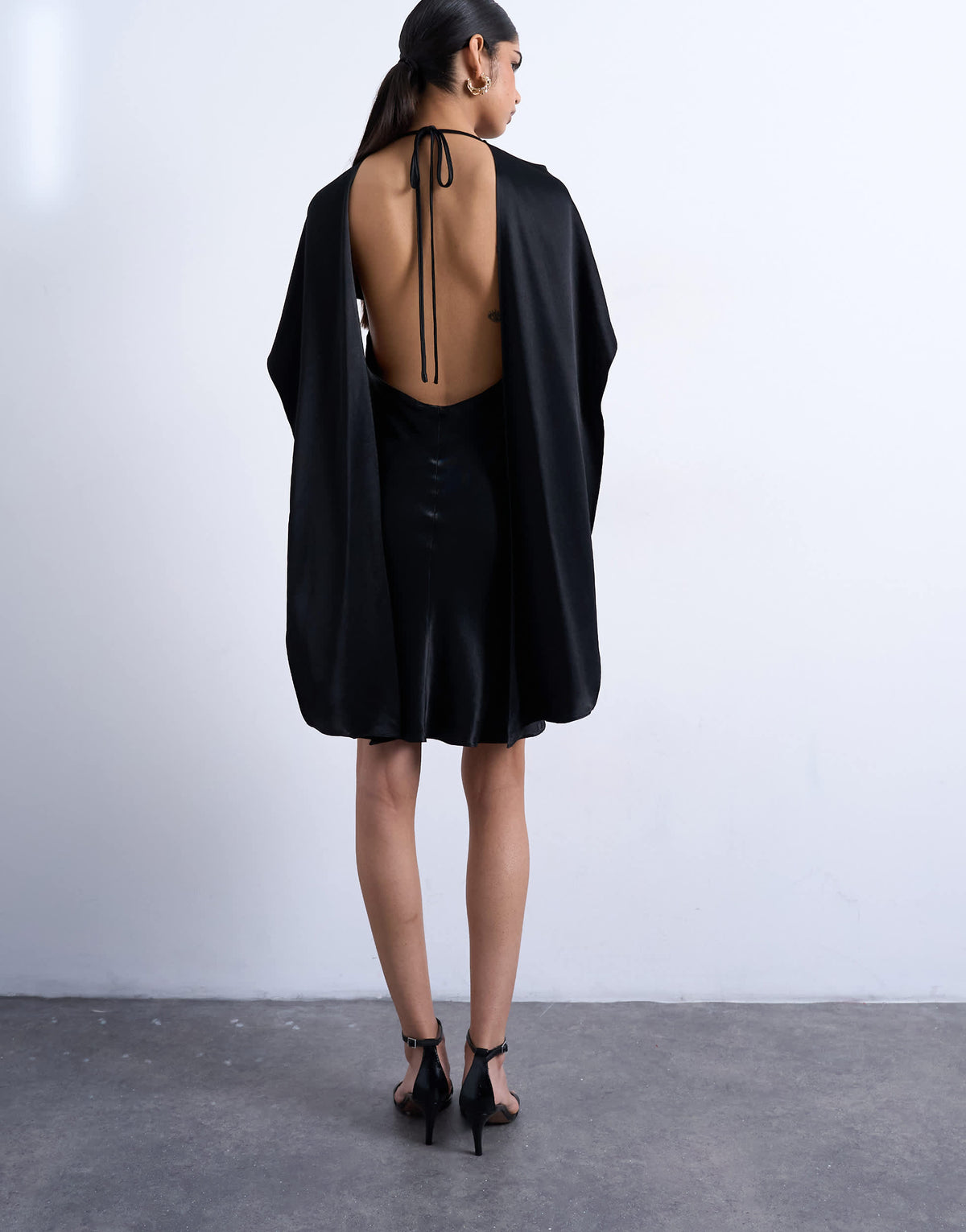 Topshop satin scarf neck mini dress in black