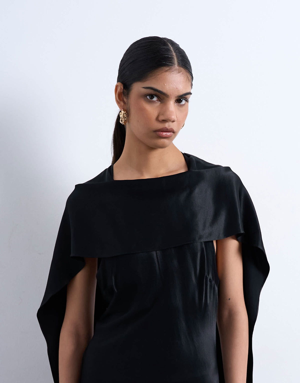 Topshop satin scarf neck mini dress in black