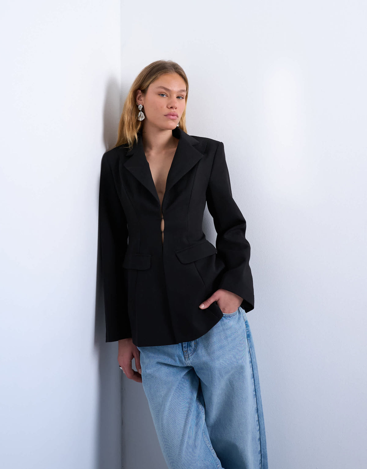 Topshop co ord cinched waist blazer in black