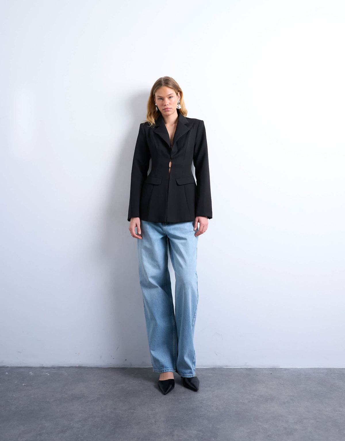 Topshop co ord cinched waist blazer in black