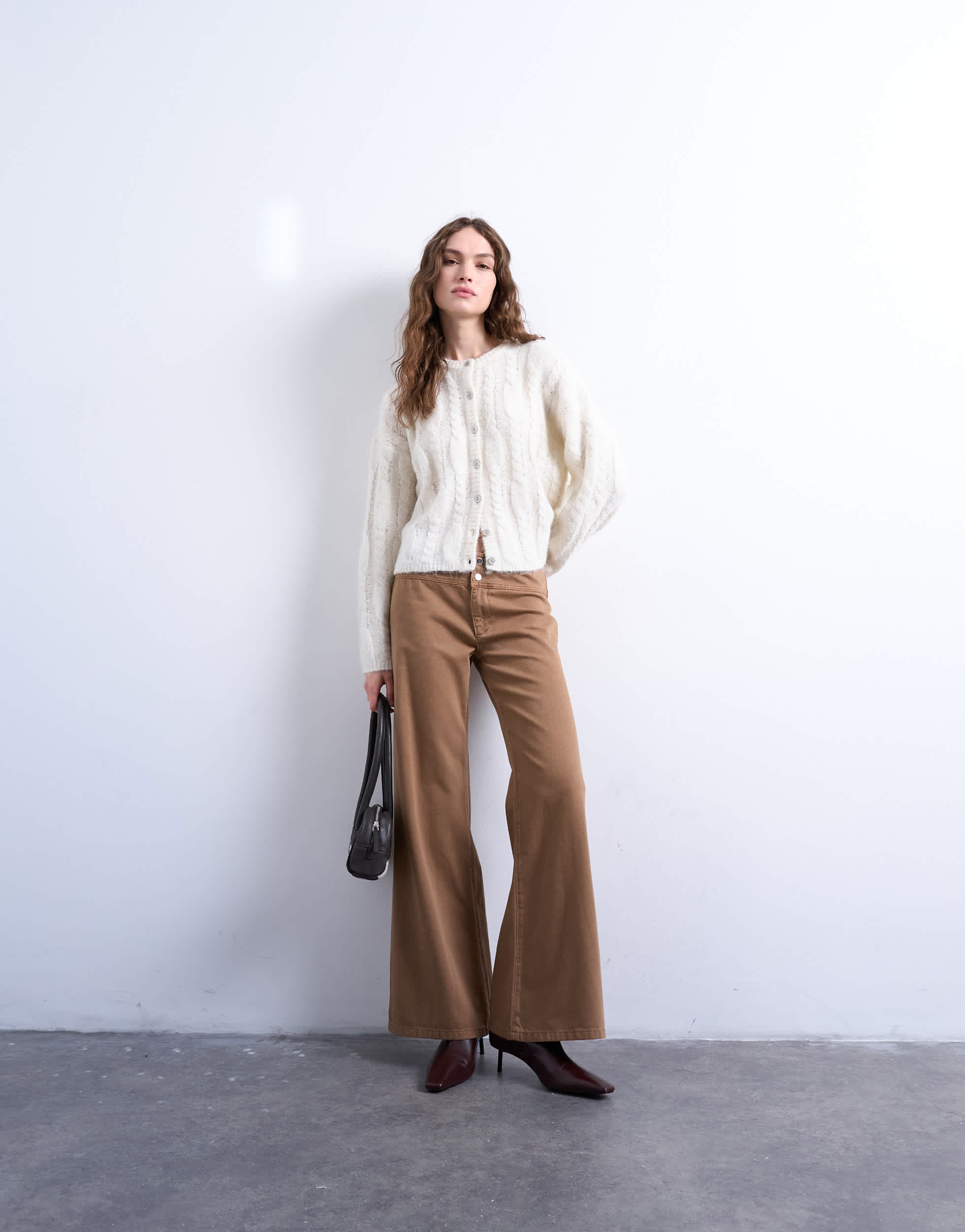Topshop low rise flared trouser in brown