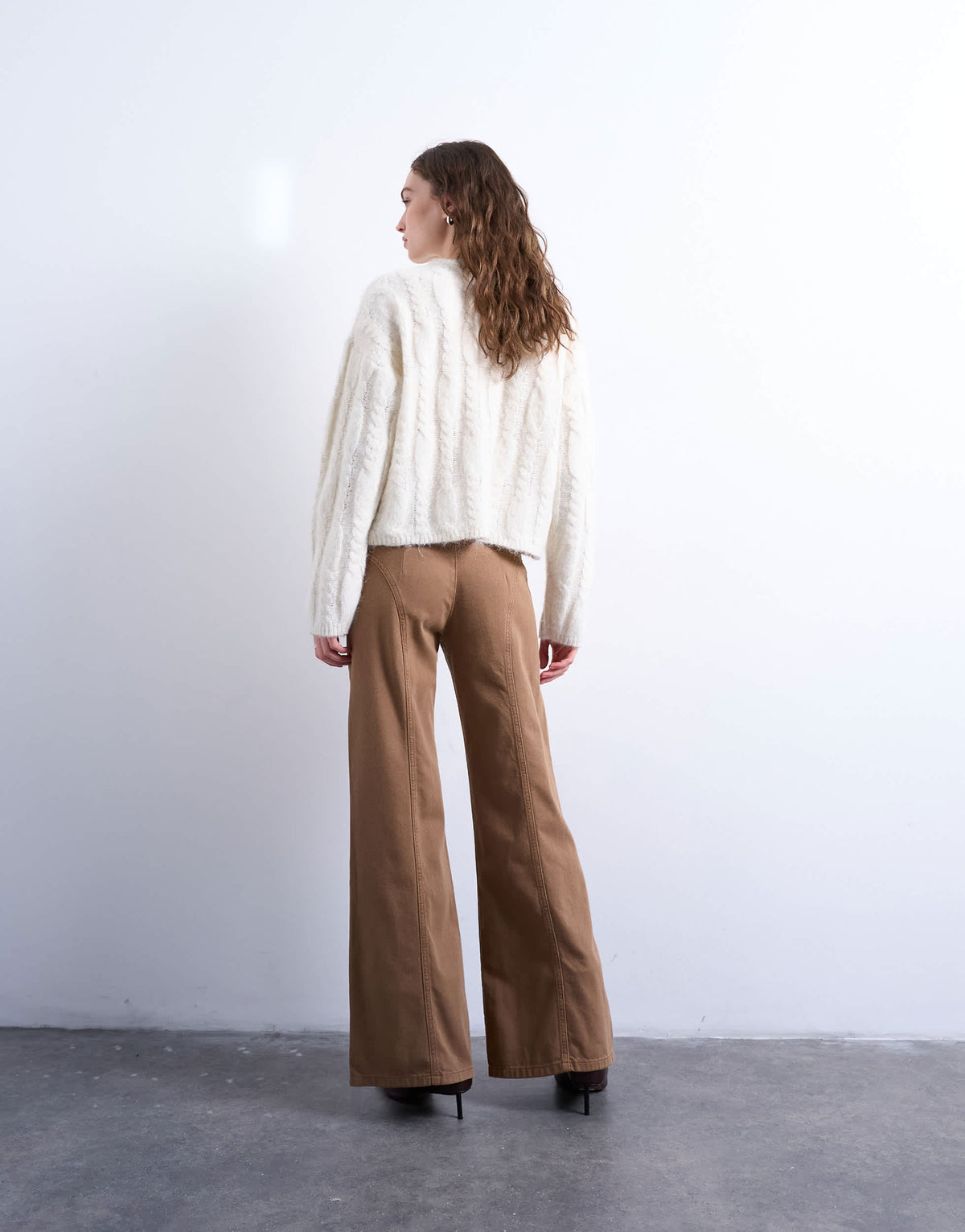 Topshop low rise flared trouser in brown