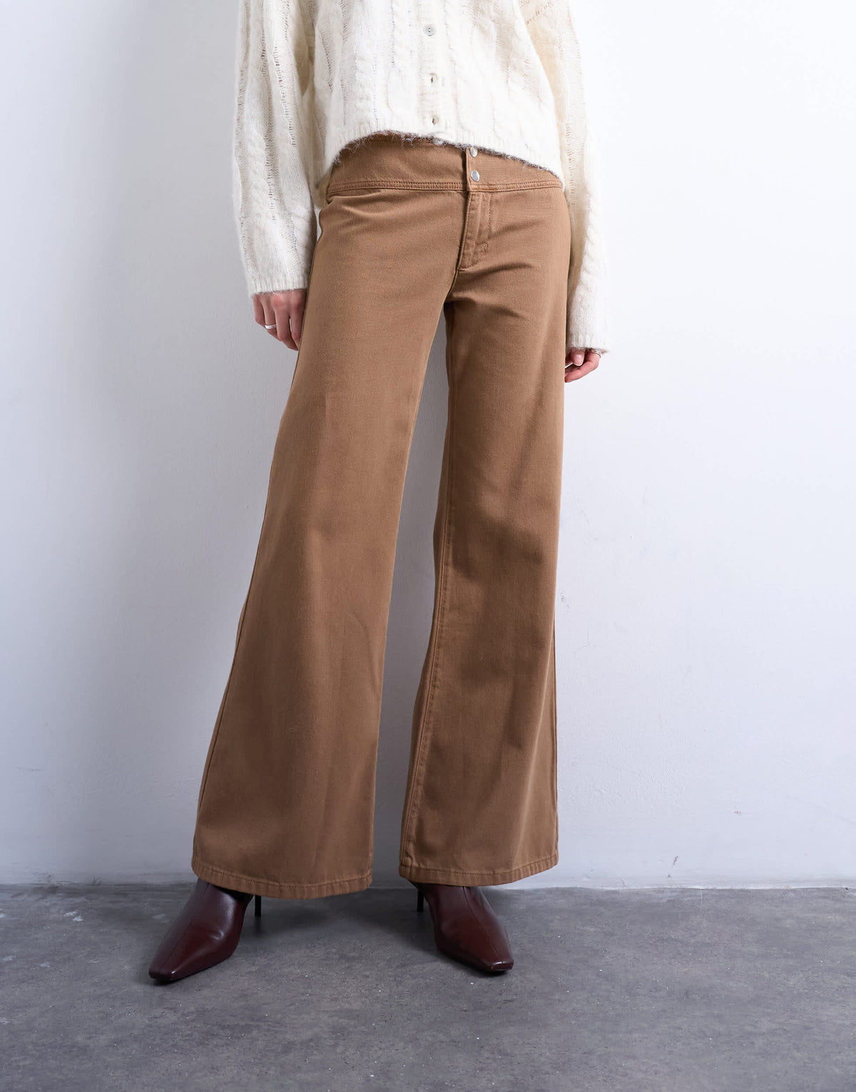Topshop low rise flared trouser in brown