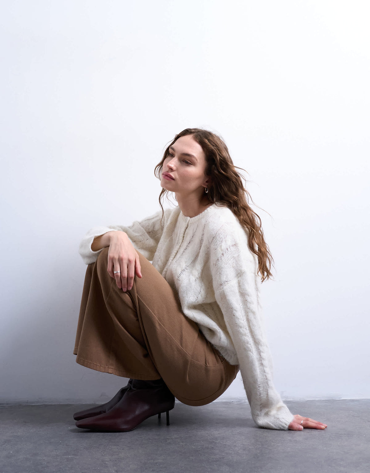 Topshop low rise flared trouser in brown