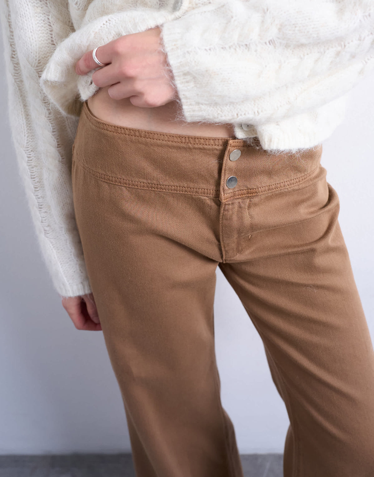 Topshop low rise flared trouser in brown