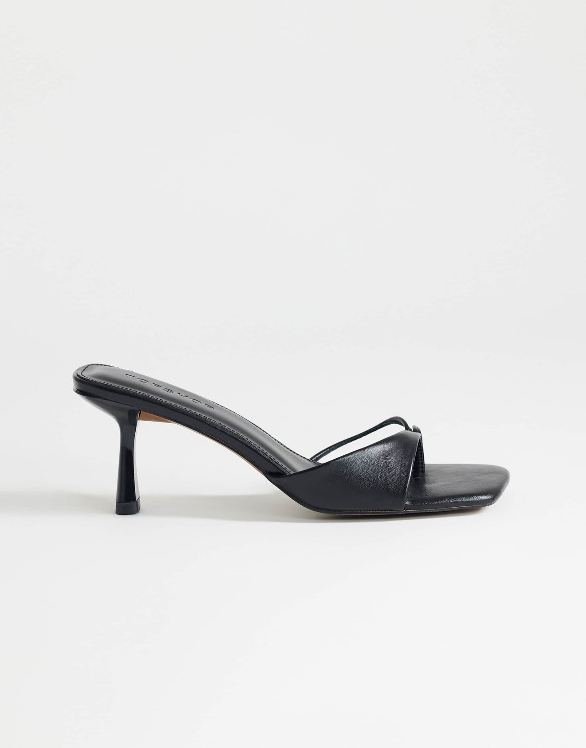 Topshop Sophie asymmetric mid heel mule in black
