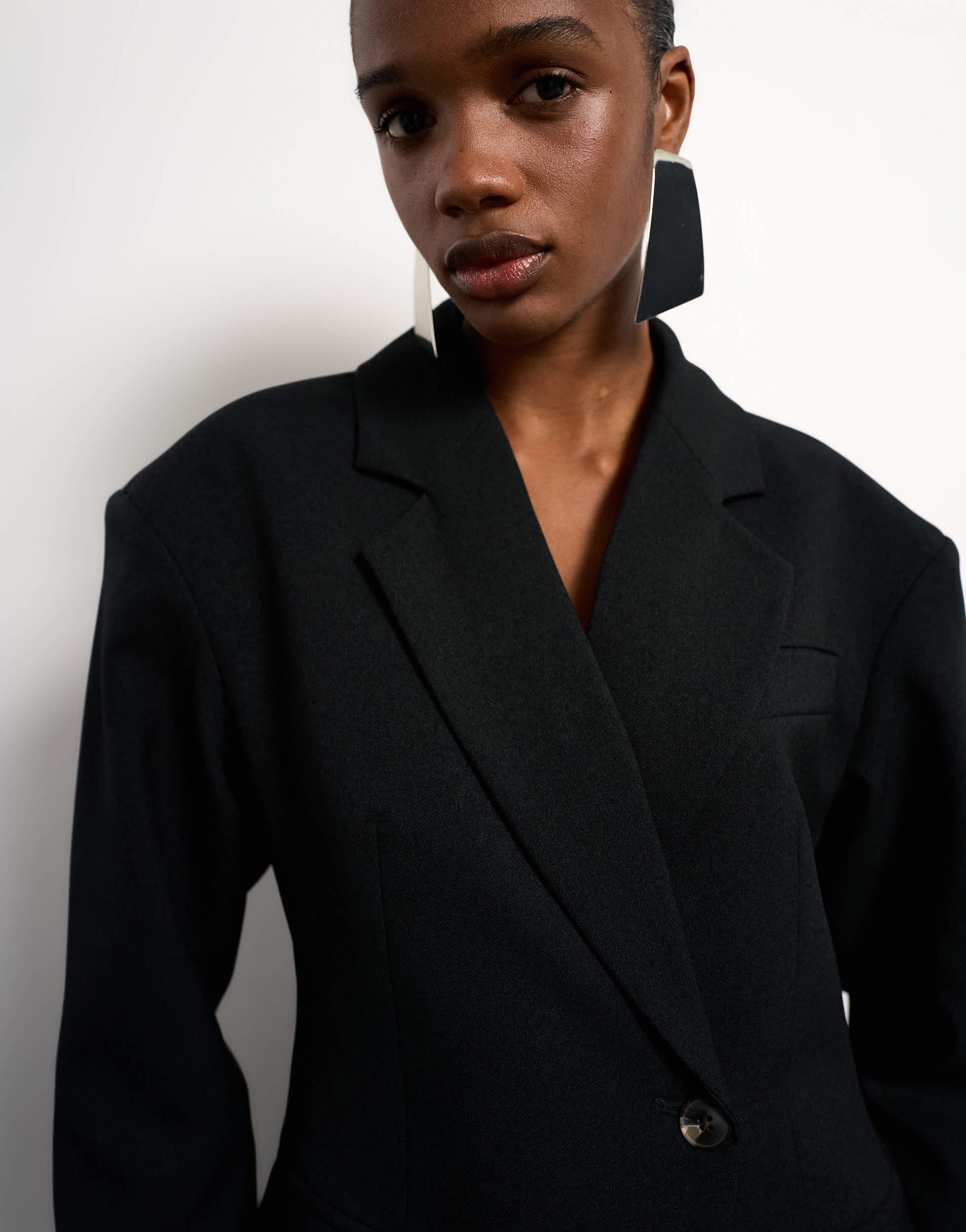 Topshop cinched padded shoulder blazer in black
