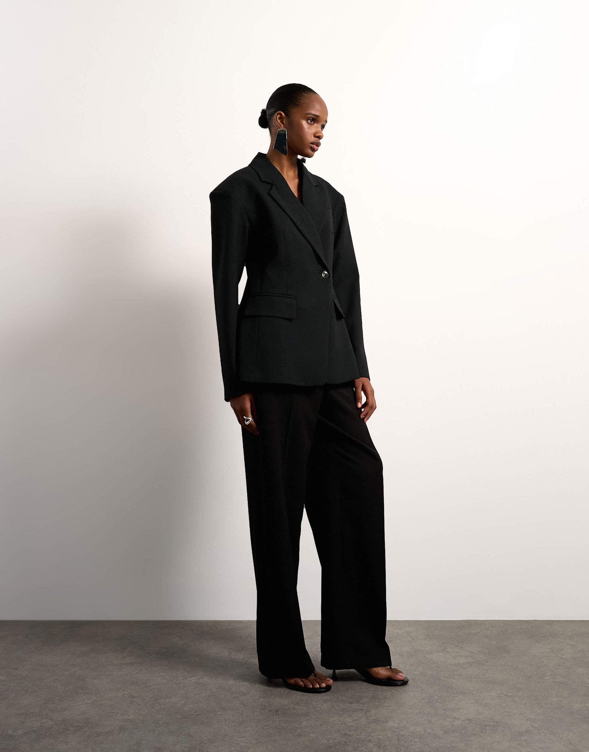 Topshop cinched padded shoulder blazer in black