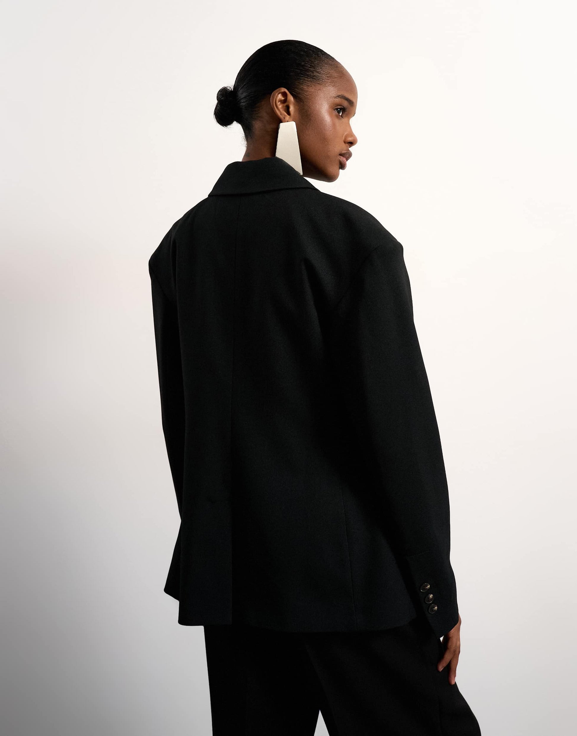 Topshop cinched padded shoulder blazer in black