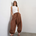 Topshop check extreme balloon trouser in brown