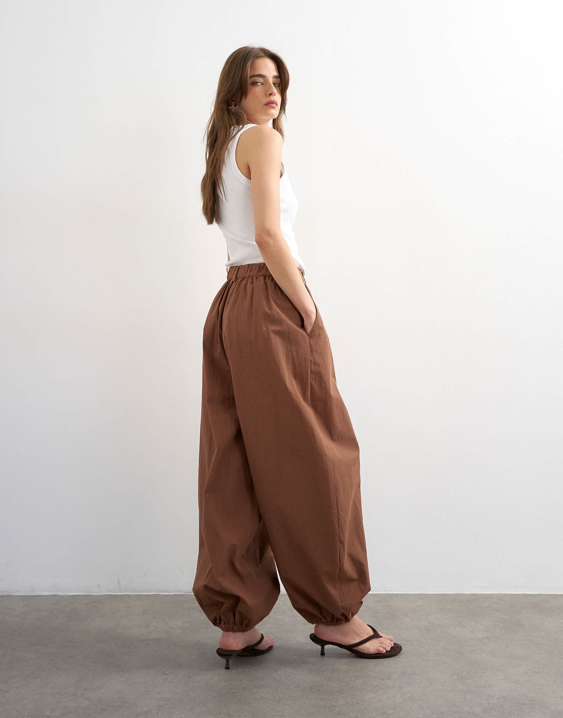 Topshop check extreme balloon trouser in brown
