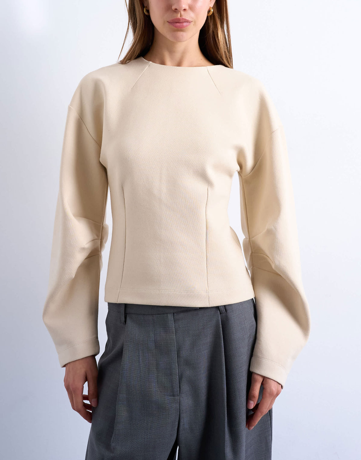 Topshop interlock cinch banana sleeve sweat in ecru