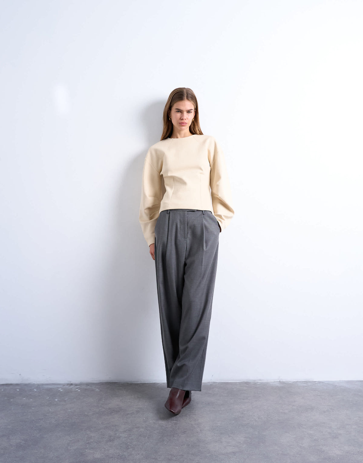 Topshop interlock cinch banana sleeve sweat in ecru