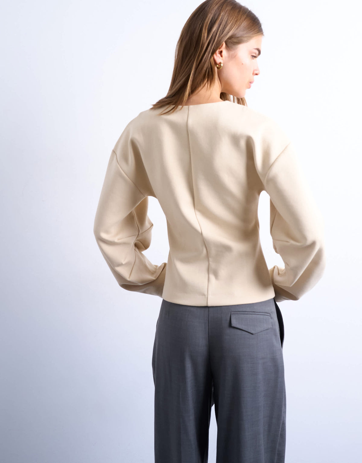 Topshop interlock cinch banana sleeve sweat in ecru