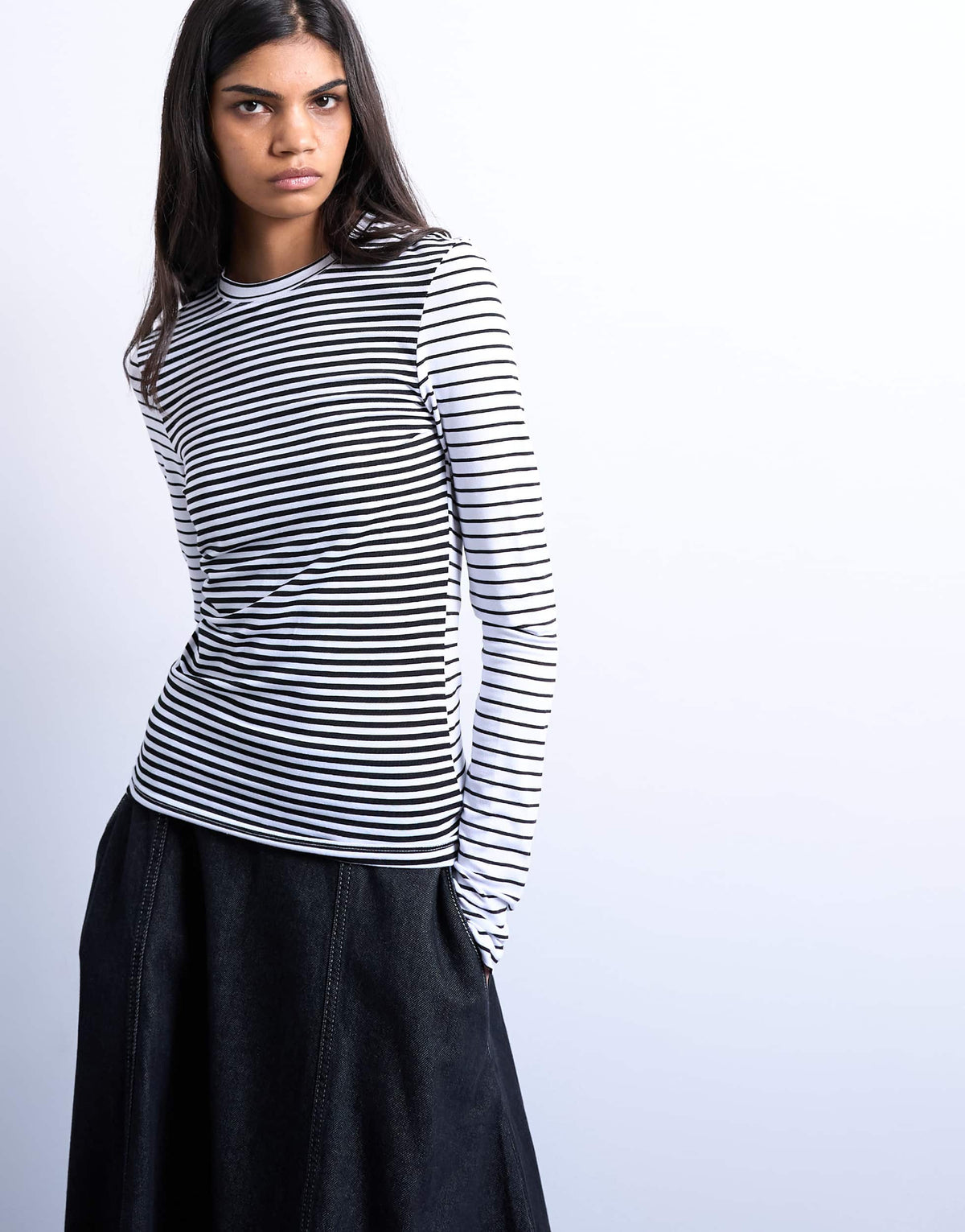 Topshop stripe contrast back long sleeve top in monochrome