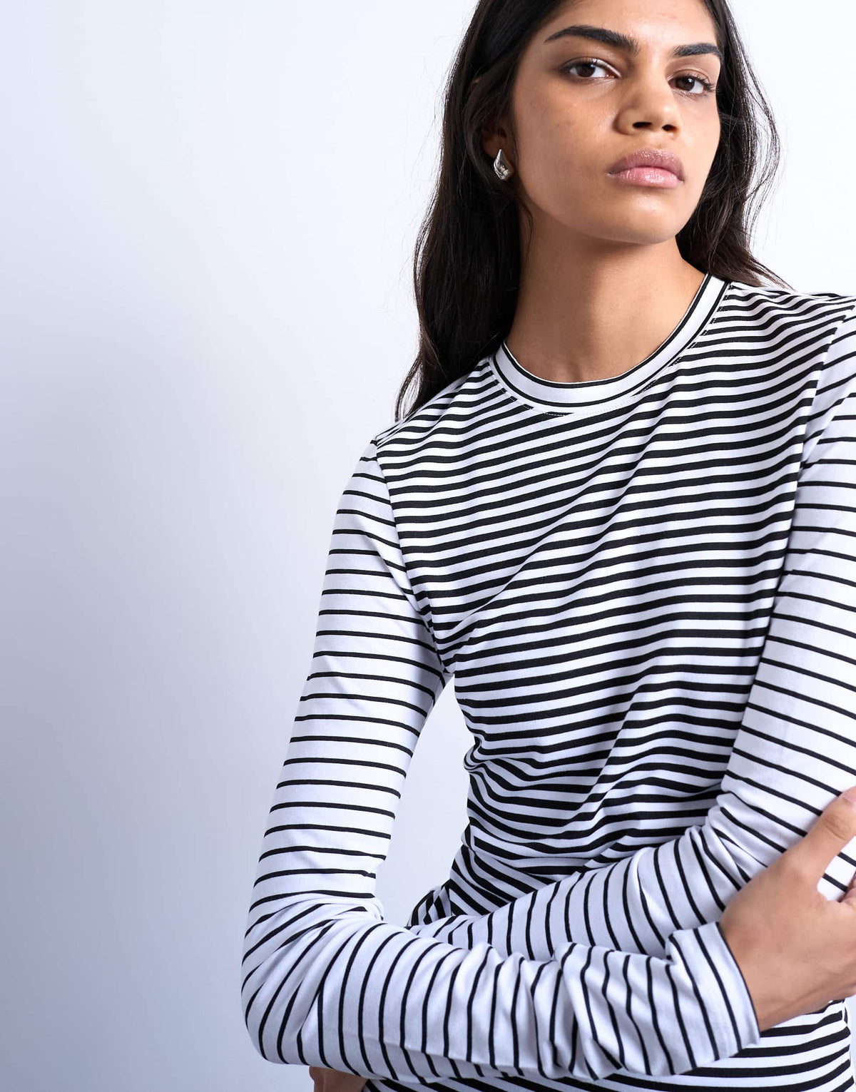 Topshop stripe contrast back long sleeve top in monochrome