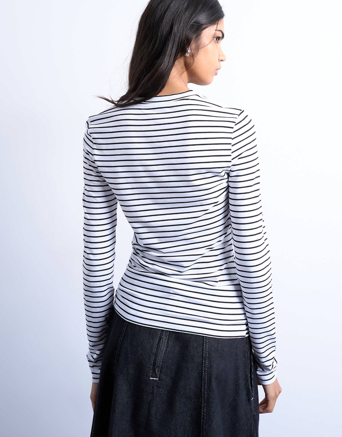 Topshop stripe contrast back long sleeve top in monochrome