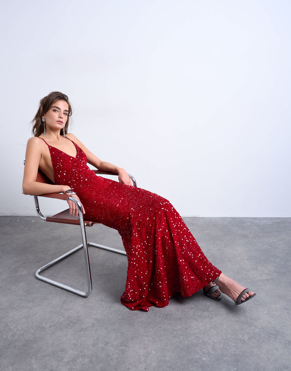 Topshop plunge velvet sequin full length maxi gown in red
