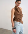 Topshop super soft cupro halter neck in chocolate