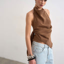 Topshop super soft cupro halter neck in chocolate