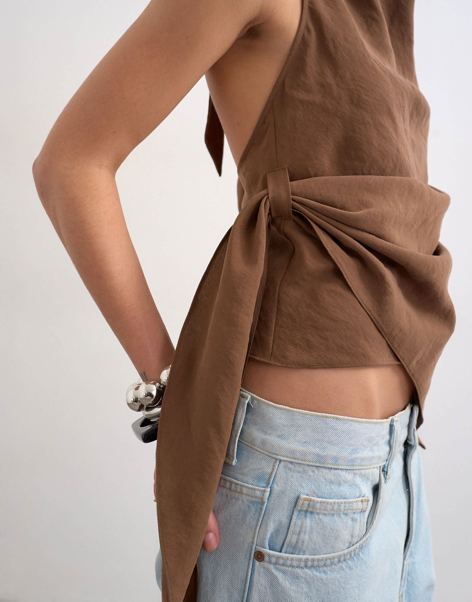 Topshop super soft cupro halter neck in chocolate