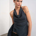 Topshop super soft cupro halter neck in black