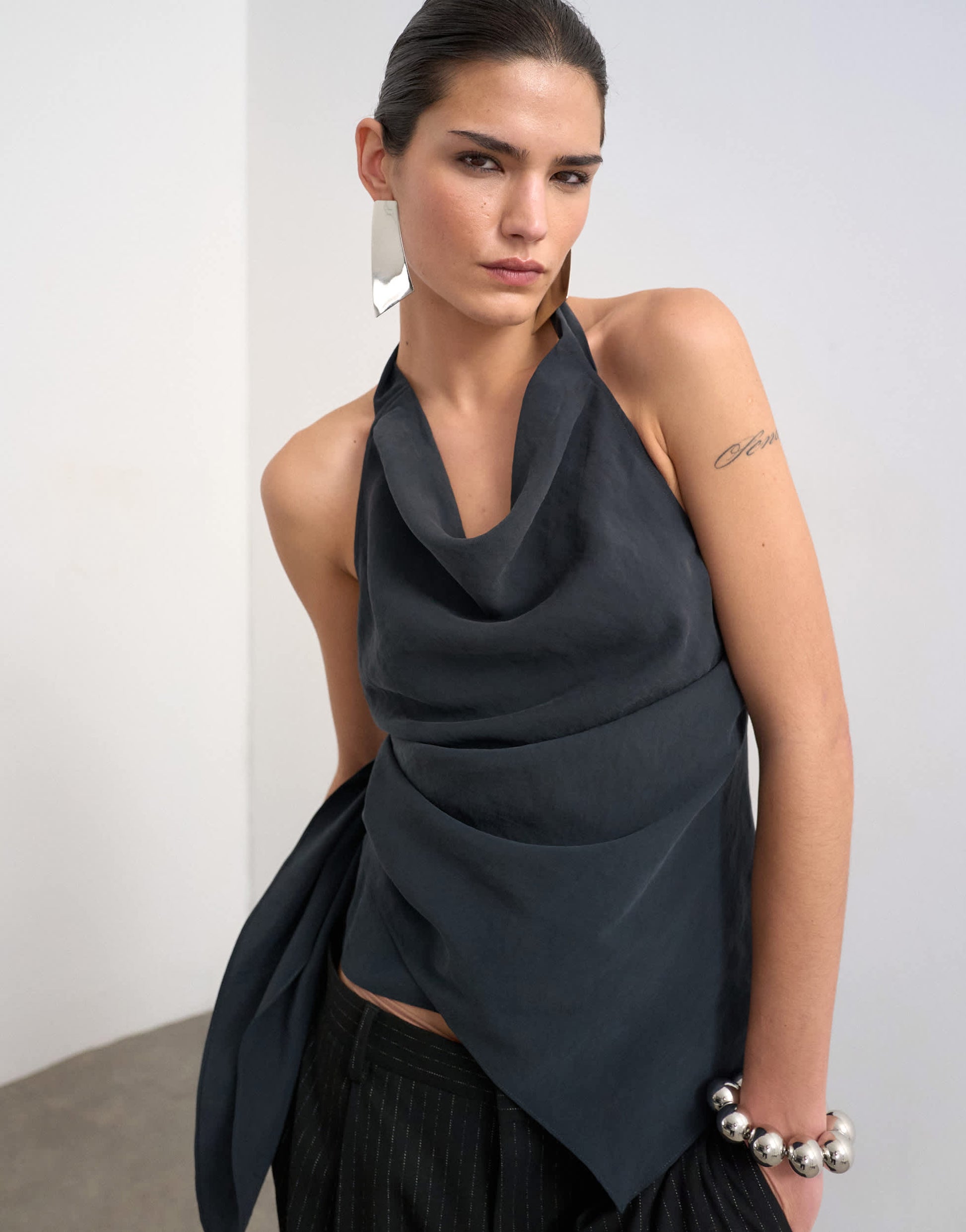 Topshop super soft cupro halter neck in black