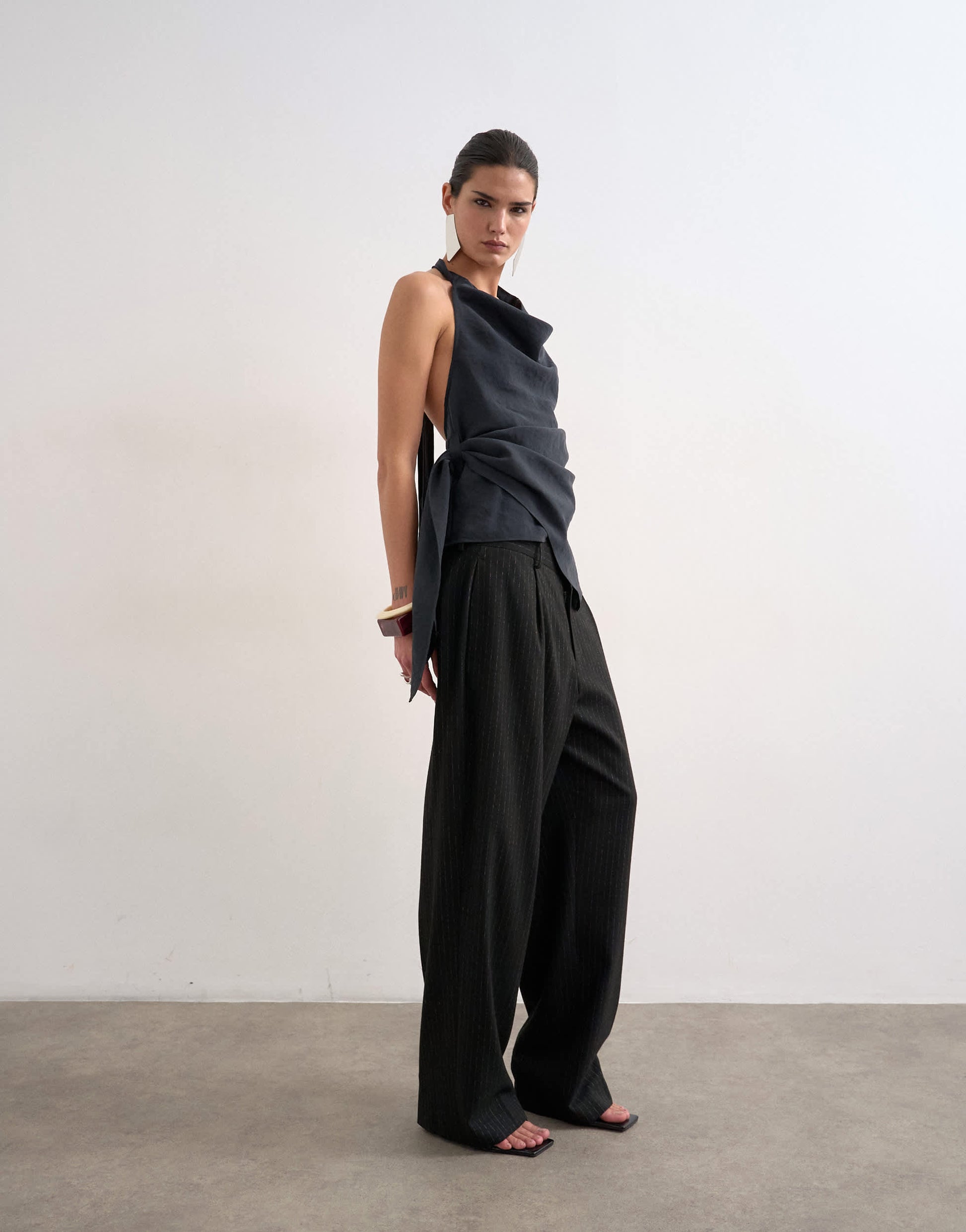 Topshop super soft cupro halter neck in black